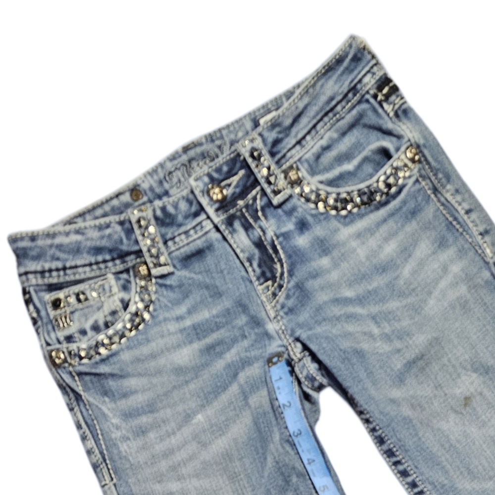 Miss Me Blue Straight Leg Jeans with Rhinestone Embellishments - Picture 6 of 8